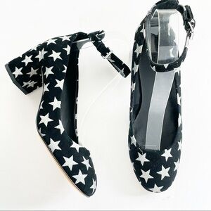 Rebecca Minkoff Bridget Mary Jane Sandal Block Heel Star Black Silver 6